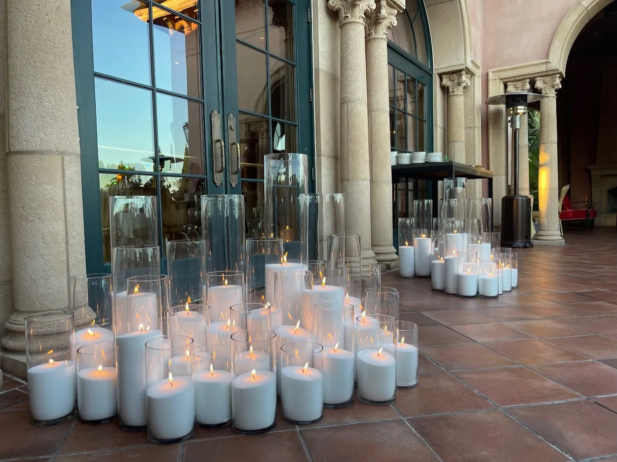 candles set up outside of building for an event