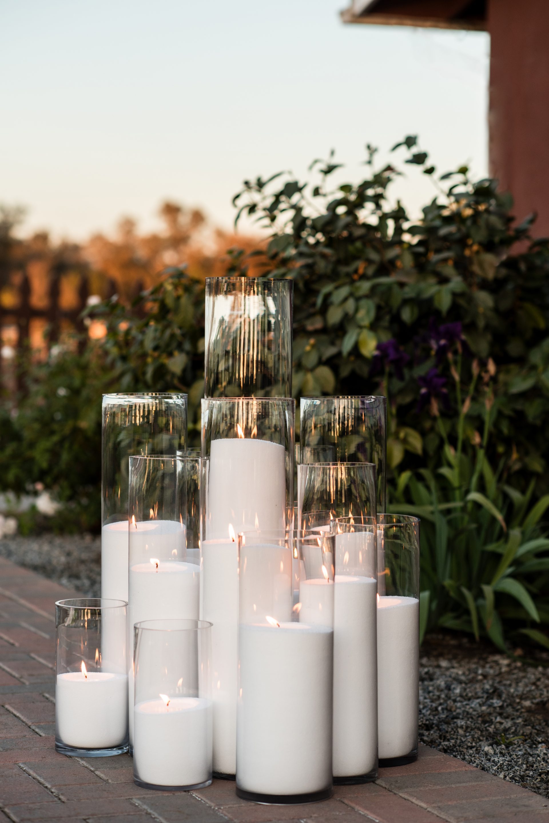 candles set up outside for an event